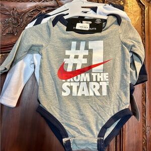 Nike Grey and Navy "#1 From The Start" Long-Sleeve One-Piece with Red Swoosh